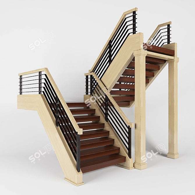Modern Wooden Staircase 3D model image 1