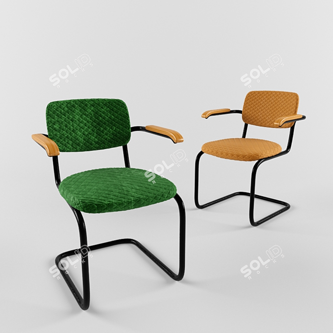 Modern Velvet and Metal Chair 3D model image 1