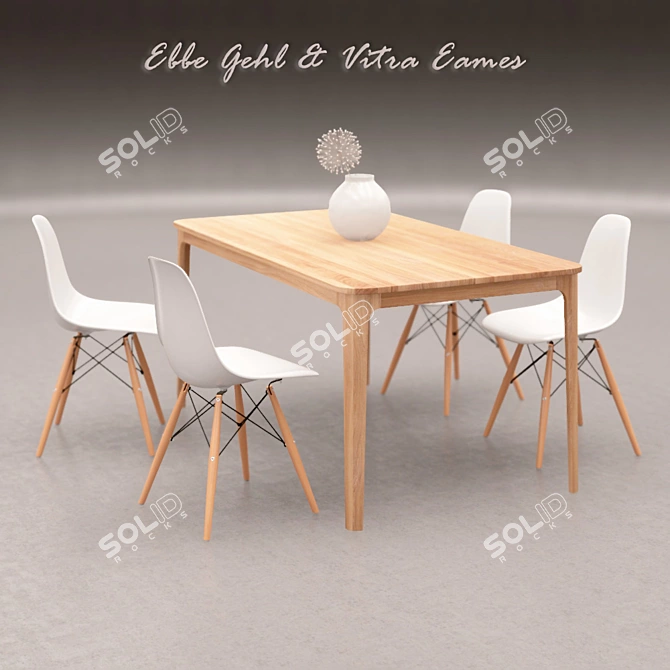 Modern Dining Set with Eames Chairs 3D model image 1