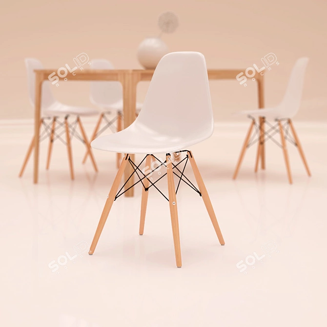 Modern Dining Set with Eames Chairs 3D model image 2