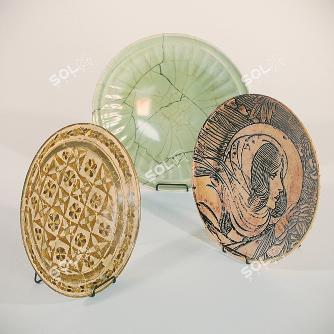 Elegant Ceramic Plate Trio 3D model image 1