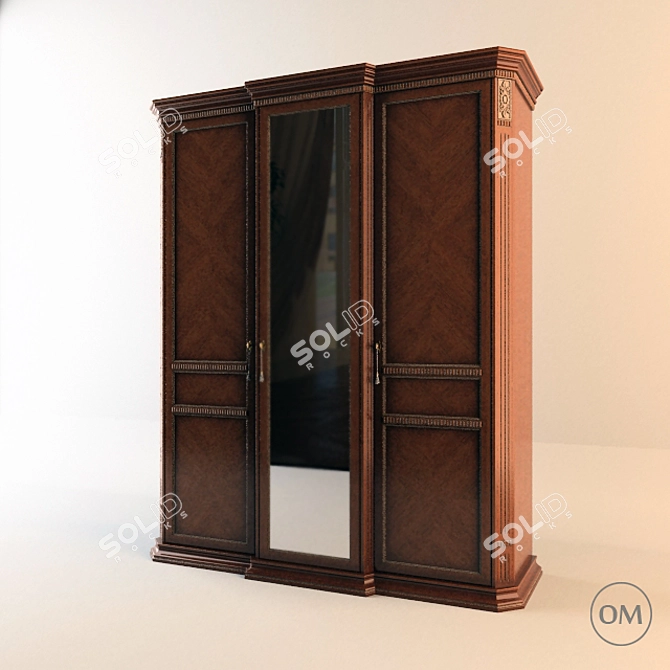 Italian Style 3-Door Wardrobe 3D model image 1