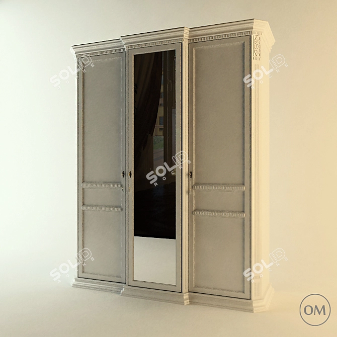 Italian Style 3-Door Wardrobe 3D model image 2