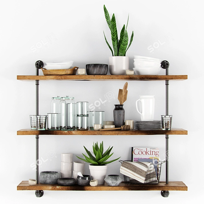 Kitchen Storage: Shelves & Floral Décor 3D model image 1