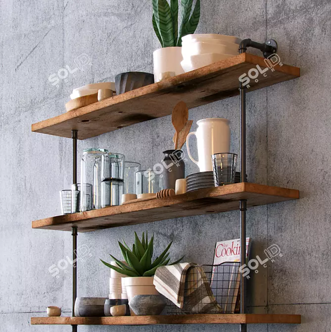 Kitchen Storage: Shelves & Floral Décor 3D model image 2