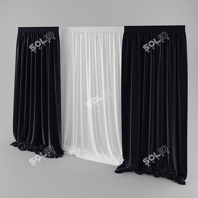 Ethereal Tulle Curtain Set 3D model image 1