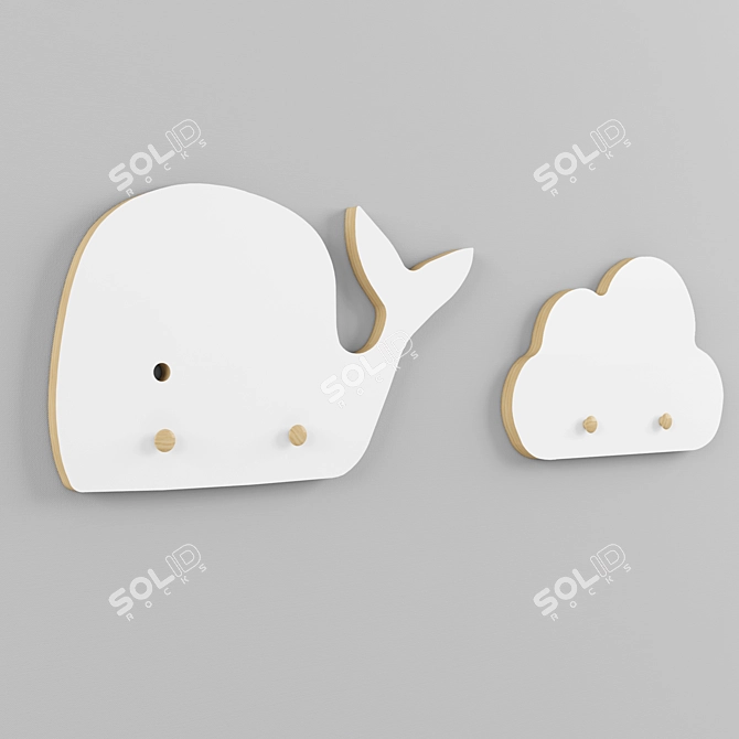 Playful Nursery Wall Hooks 3D model image 1