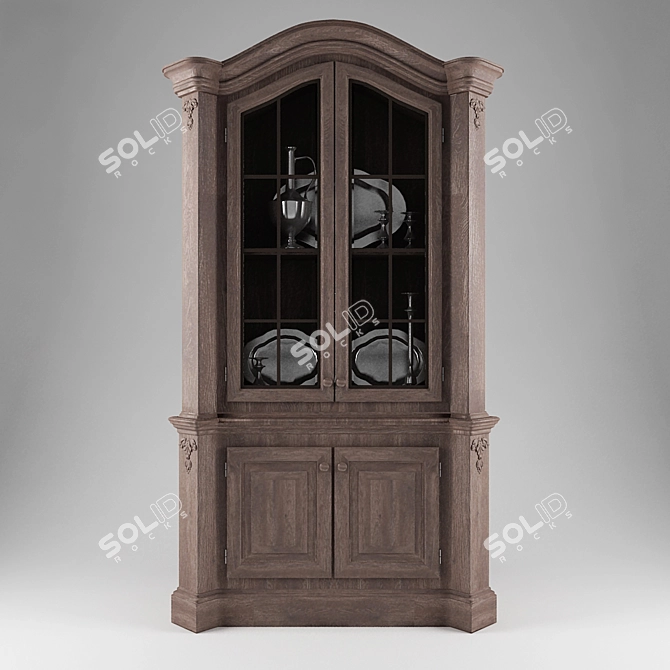 Antique Oak Silverware Cupboard 3D model image 3