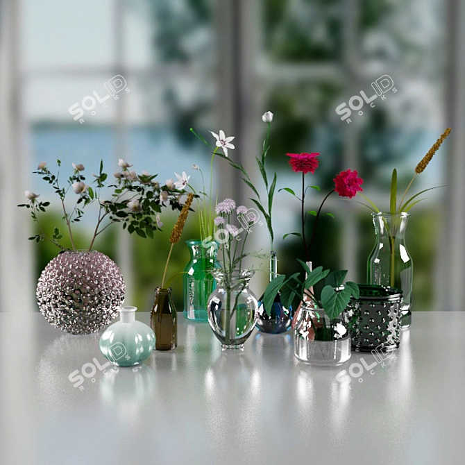 Elegant Wildflower Vases 3D model image 1