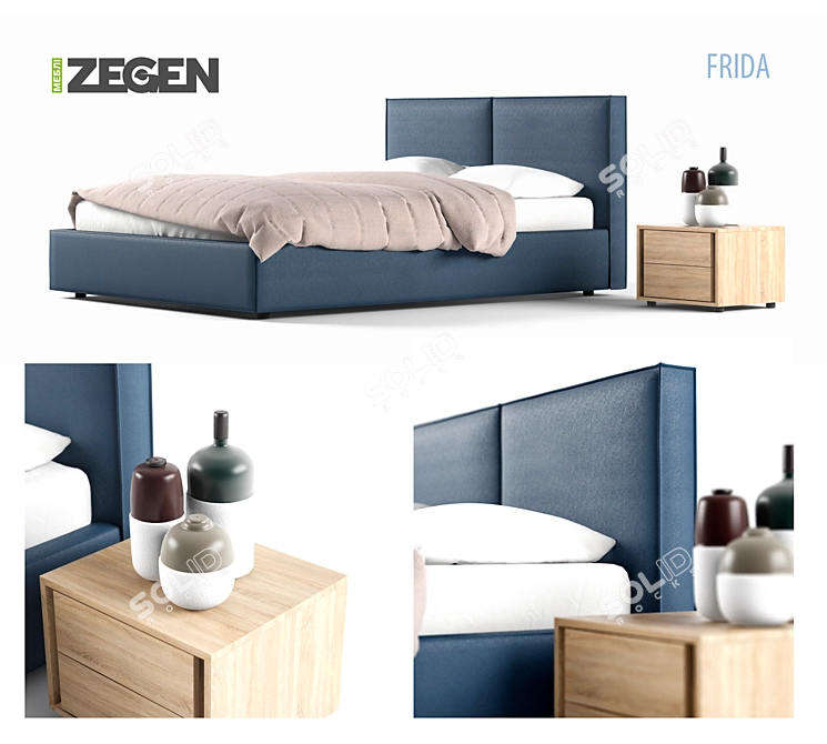 Title: Luxury Bed & Bedside Table Set 3D model image 1