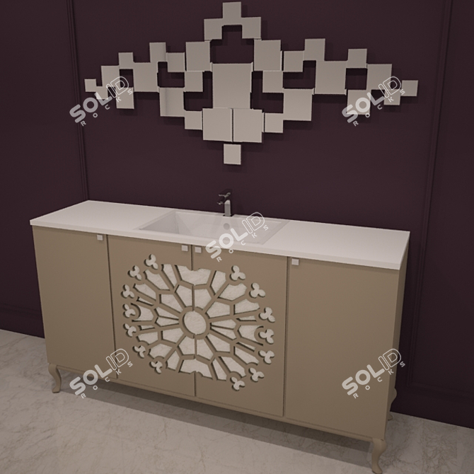 Elegant Cutwork Bathroom Washbasin 3D model image 1