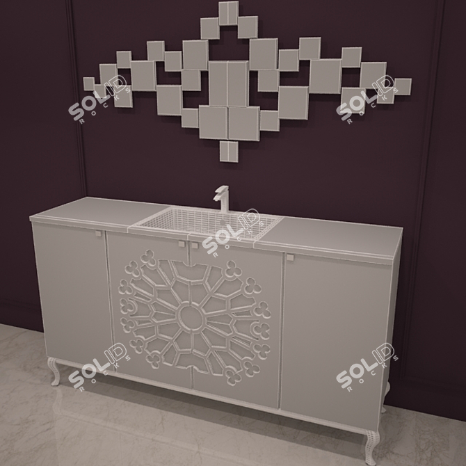 Elegant Cutwork Bathroom Washbasin 3D model image 2