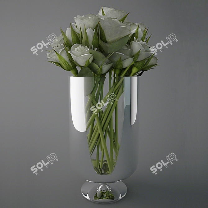 Elegant White Roses in Stylish Pot 3D model image 1