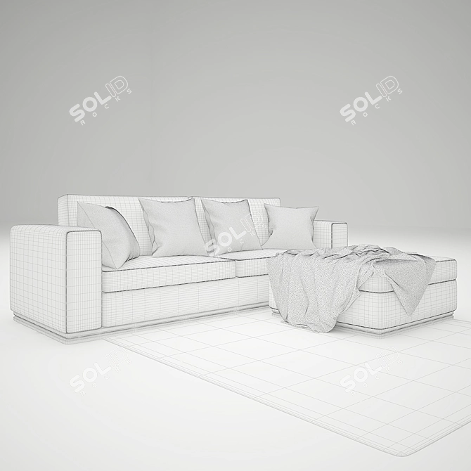 Cozy Blue Sofa with Ottoman - Complete Living Room Set 3D model image 3