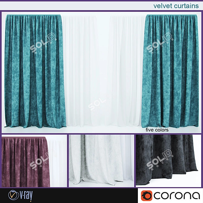 Luxurious Velvet Curtains 3D model image 1