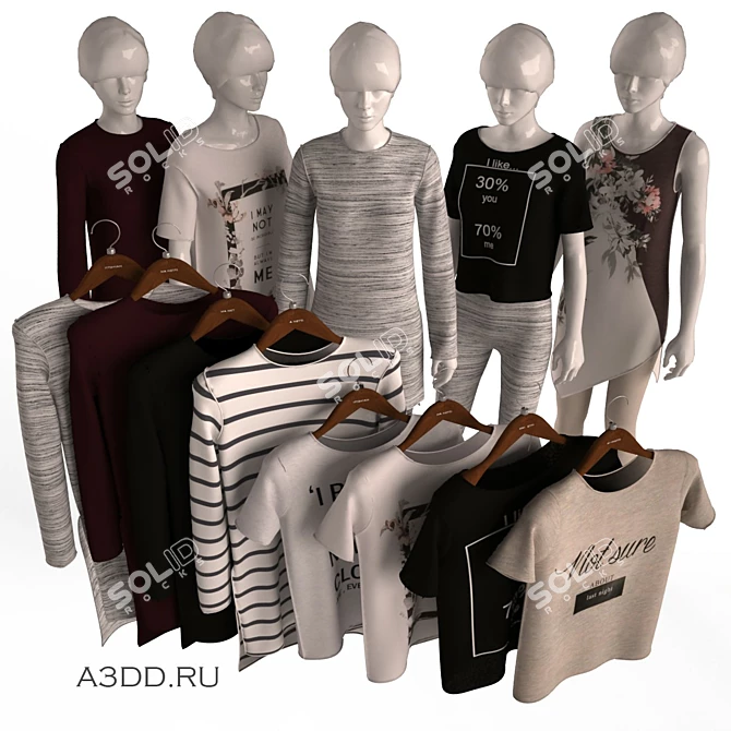 Bershka №2 Knitwear Mannequins & FBX File 3D model image 1