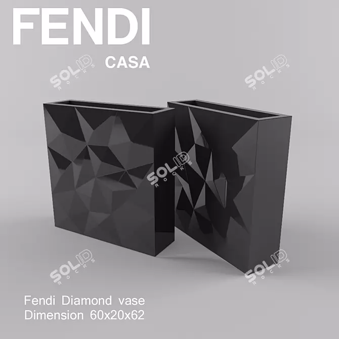 Fendi Diamond Vase: Luxurious Floral Décor 3D model image 1