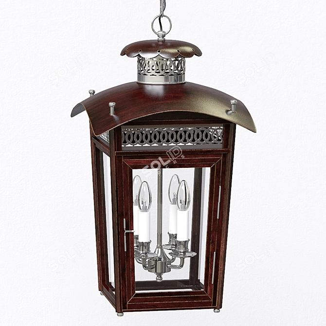 Elegant Wood & Nickel Lantern 3D model image 1