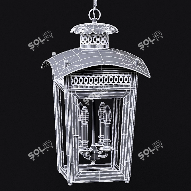 Elegant Wood & Nickel Lantern 3D model image 2
