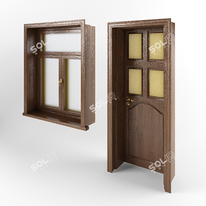 Dark Brown Wooden Windows and Doors 3D model image 2