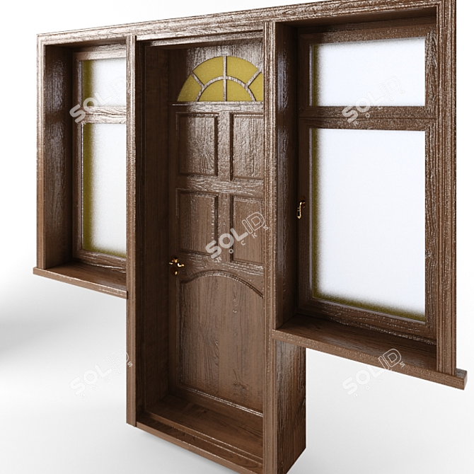 Dark Brown Wooden Windows and Doors 3D model image 3