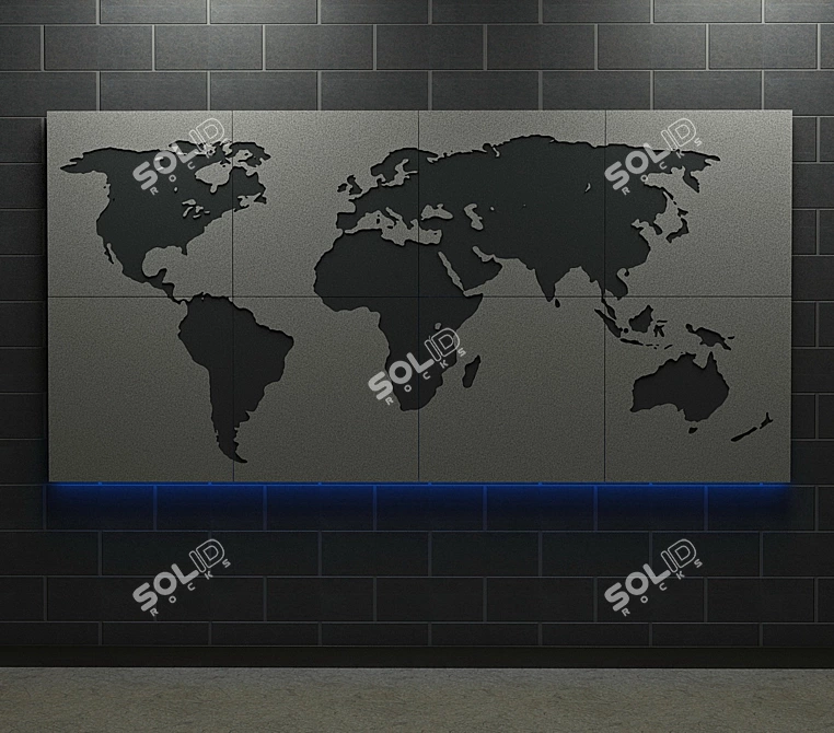 Stone World Map Decor Panel 3D model image 2