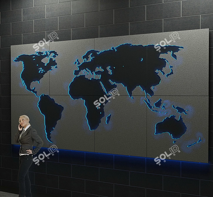 Stone World Map Decor Panel 3D model image 3