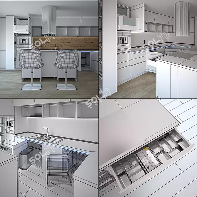 Modern Kitchen Furniture Set 3D model image 3