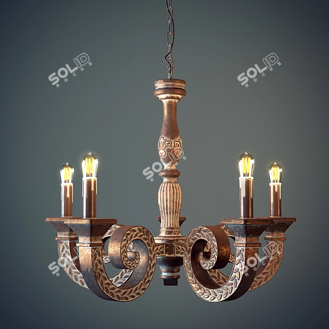 Elegant 5-Horn Balustrade Chandelier 3D model image 1