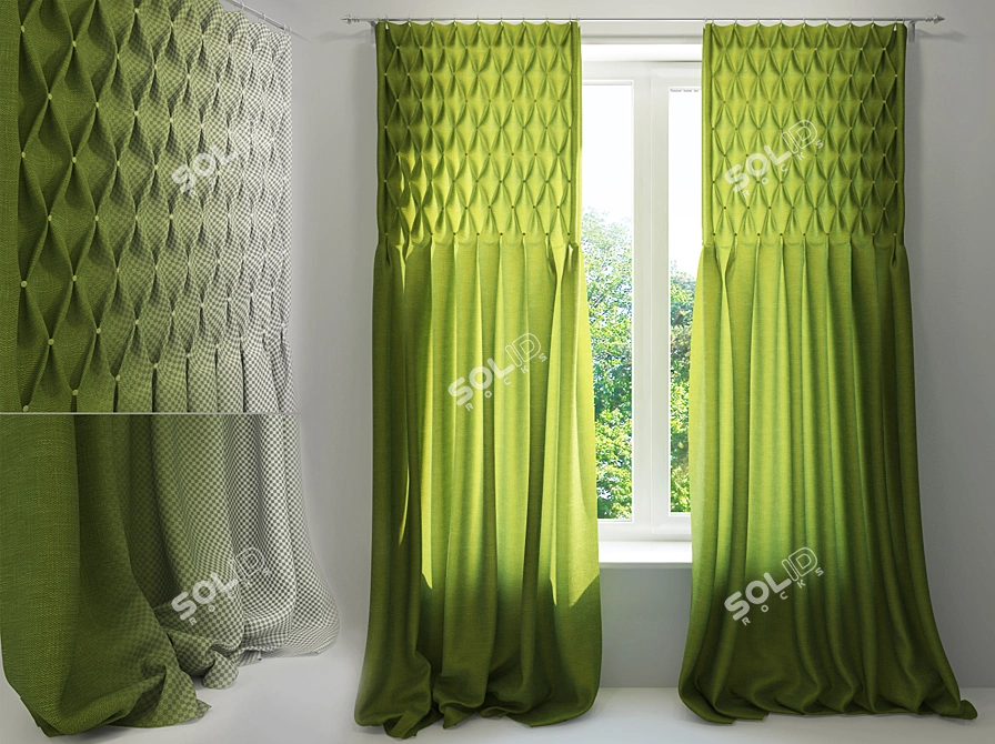 Elegant Tucked Curtains 3D model image 1