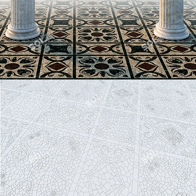 Roman-Inspired Marble Mosaic Tiles 3D model image 3