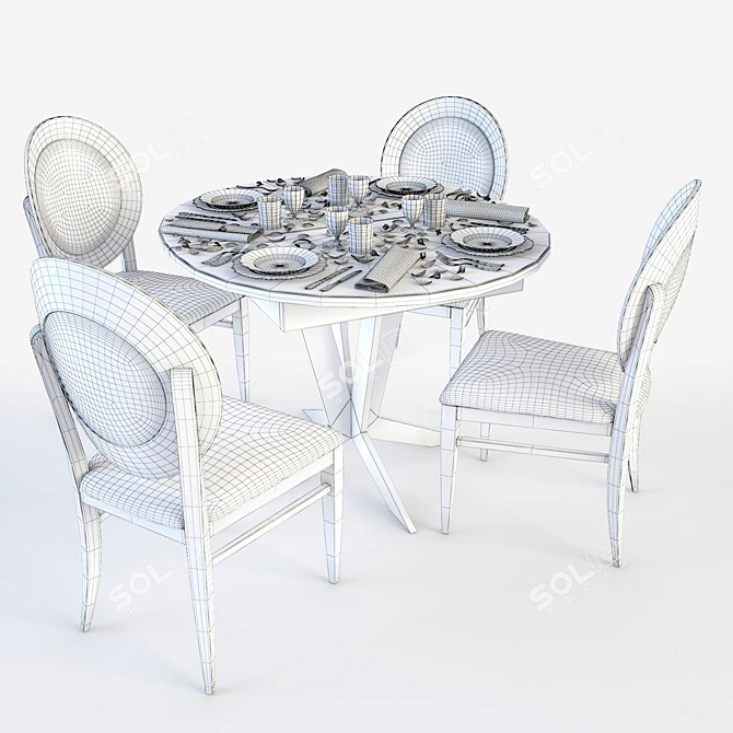 Versatile Furniture Set: Table, Chairs, and Server 3D model image 3