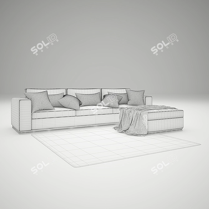 Modern Triple Sofa Set with Matching Pouf 3D model image 3