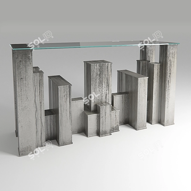 Industrial Block Iron & Glass Console 3D model image 1