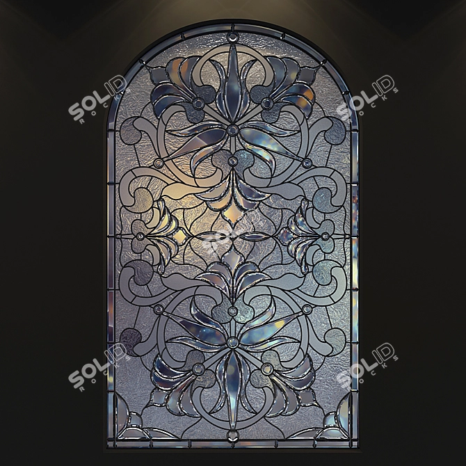 Elegant Arch Stained Glass Window 3D model image 1