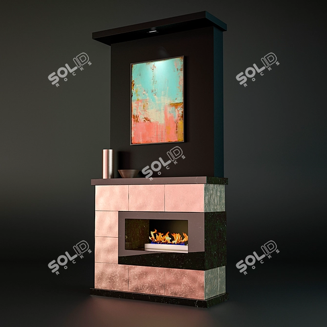 Stylish Copper Fireplace 3D model image 1