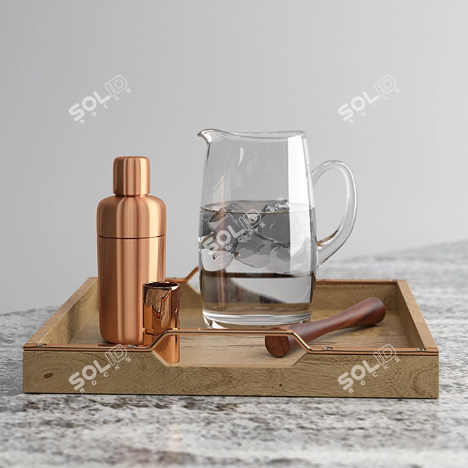 Copper Cocktail Set with Tray 3D model image 1