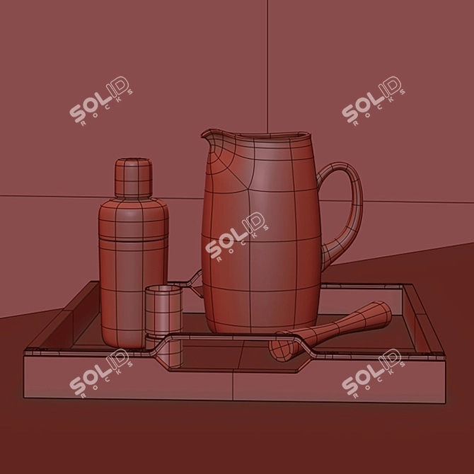 Copper Cocktail Set with Tray 3D model image 2