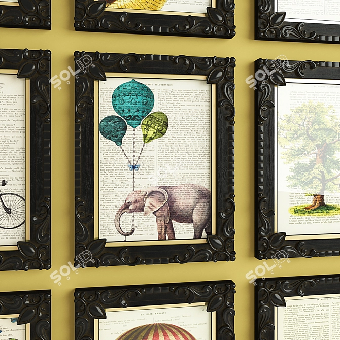 Elegant Black Frames for Illustrations 3D model image 2