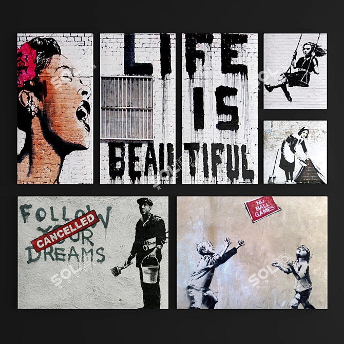 Banksy Graffiti Art Prints 3D model image 1