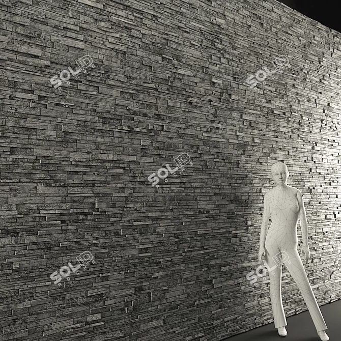 Massive Stone Wall 3.5x10.5m 3D model image 1