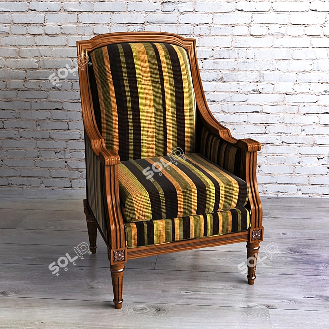 Elegant Carved Wood Armchair 3D model image 1