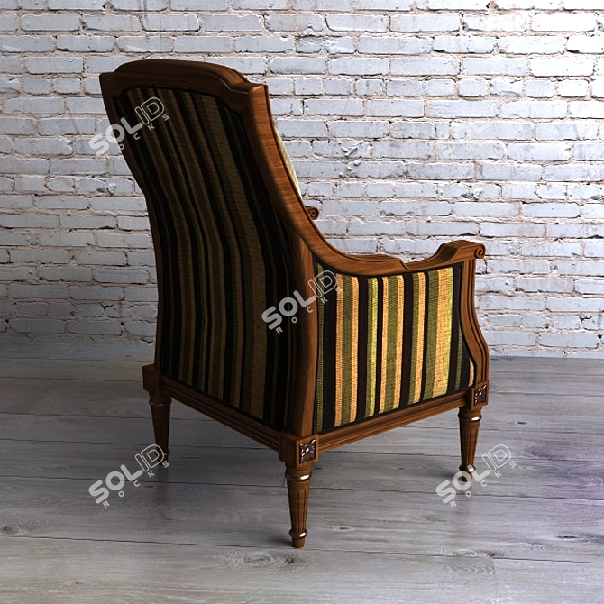 Elegant Carved Wood Armchair 3D model image 2