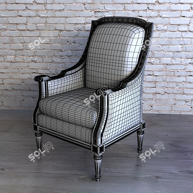 Elegant Carved Wood Armchair 3D model image 3