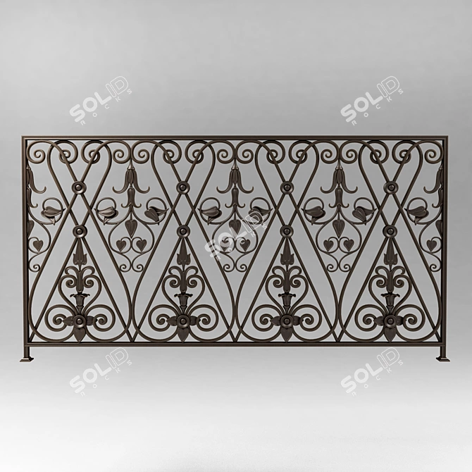 Elegant Wrought Iron Railing 3D model image 2