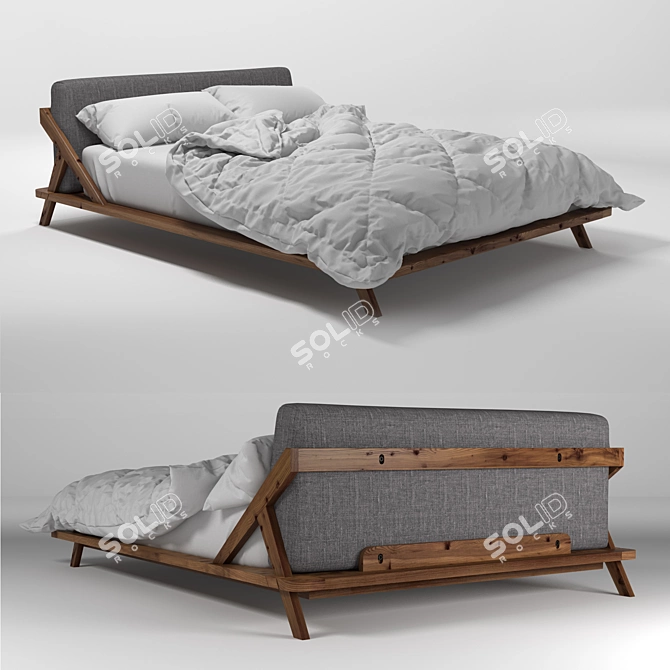 Drommen King Bed: Sustainable Acacia Wood, Ivory Upholstery 3D model image 1