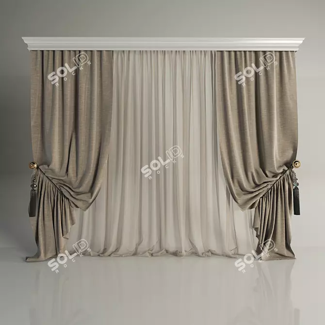 Elegant Drapery With Tiebacks 3D model image 1