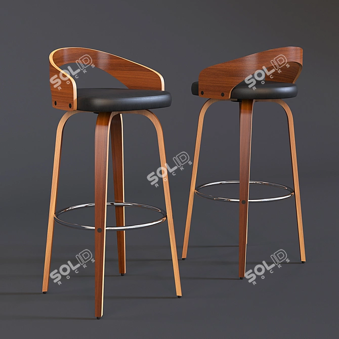 Grotto Barstool: Elegant Walnut and Brown 3D model image 1