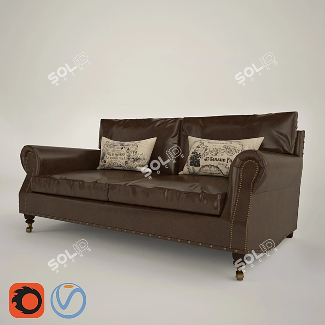 Classic Leather Sofa - Vintage Elegance 3D model image 1