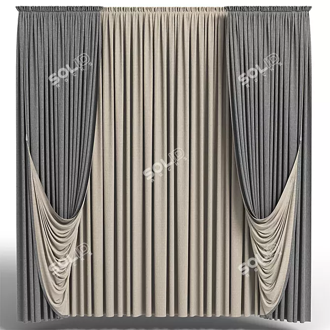 Elegant Trio of Curtains 3D model image 1